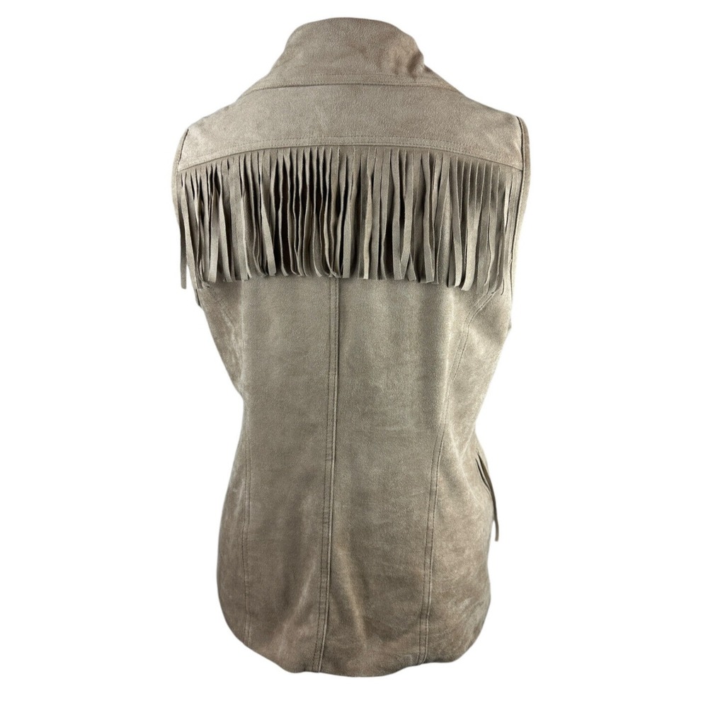 Chico's Faux Suede Fringe Vest Moto Zip Tan Size 2 Large 12 Fall Western Country - Picture 6 of 14